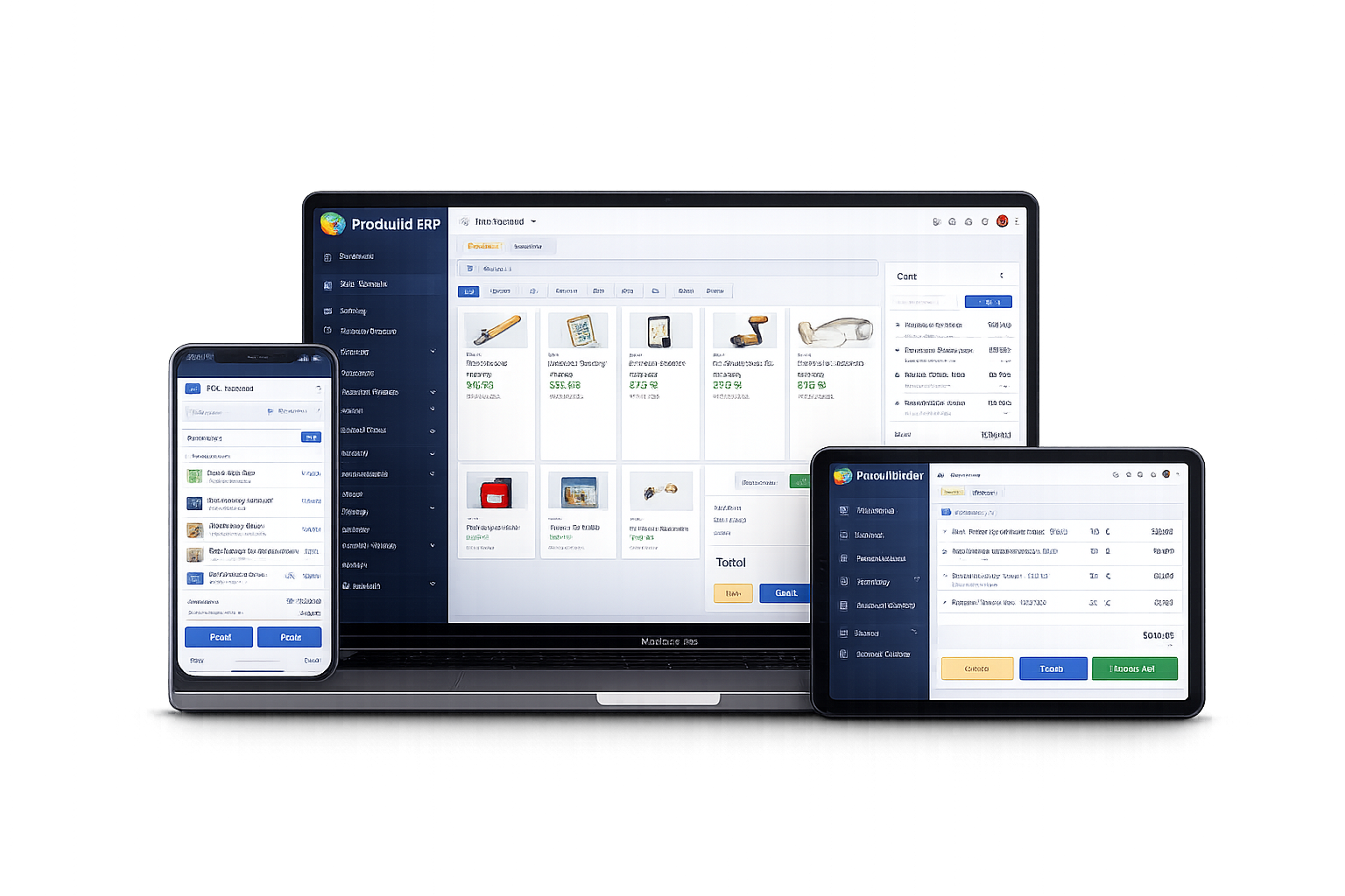 ProBuild ERP on laptop, phone, and tablet